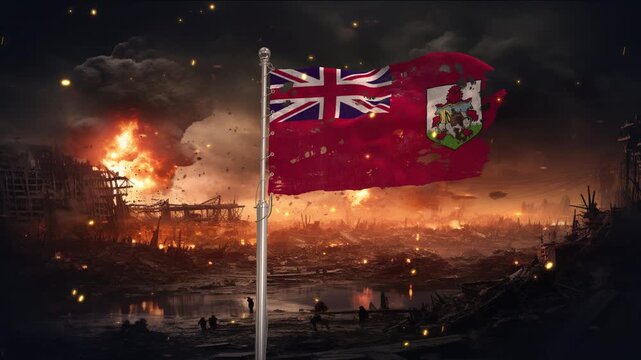 Bermuda flag waving in war is torn