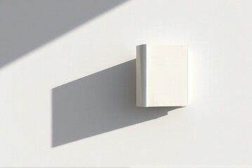 Z-fold brochure mockup, closed, casting a distinct elongated 'Z' shadow on a white wall under strong directional sunlight, ideal for advertising layouts and editorial projects
