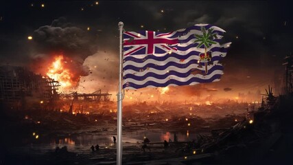 British Indian Ocean Territory flag waving in war is torn