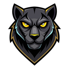 Fototapeta premium Dark Panther Face with Glowing Yellow Eyes and Geometric Shadows