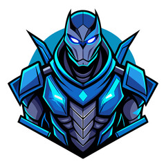 Elite Cyber Assassin with Glowing Blue Symbols and Angular Armor