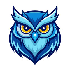 Obraz premium Symmetrical Blue-Feathered Owl Logo with Piercing Eyes and Clean Vector Finish