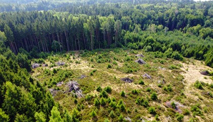 Aerial View of Deforestation and Regrowth in a Forest Landscape