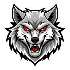 Fototapeta premium White and Gray Fierce Wolf Head with Intense Red Eyes and Sharp Fur Details