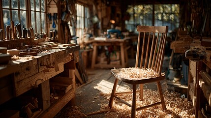 Textured Hardwood Planks Assembled in Sunlit Workshop Corner &ndash; Immersive Visual for Sustainable Design and Digital Craft Branding