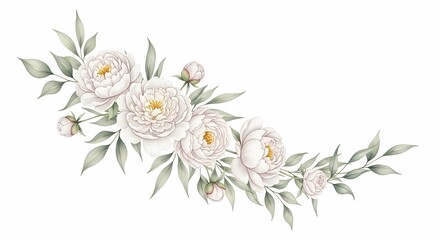 Naklejka premium Elegant watercolor peony garland, perfect for wedding invitations and sophisticated design projects, adding a touch of delicate beauty and floral charm