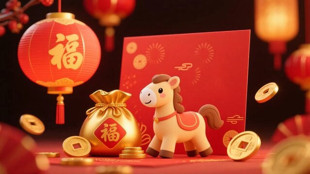 Chinese New Year horse and lantern - Powered by Adobe