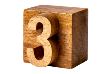 Wooden block number three on black background