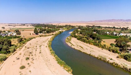 Serene Aerial View of Twisting River Surrounded by Green Land