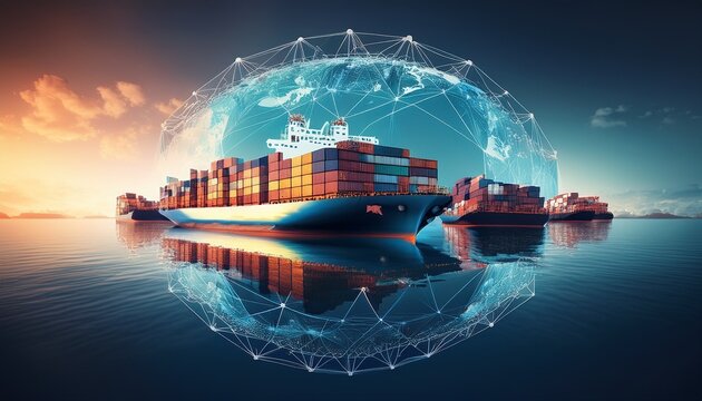 global business logistics import export and container cargo freight ship ai generative