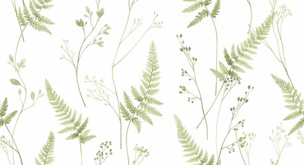 Naklejka premium Elegant botanical fern fronds in muted green, perfect for serene designs, invitations, or adding a touch of organic beauty to branding
