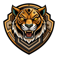 Obraz premium Bronze Tiger Face in Ornamental Badge with Cybernetic Details