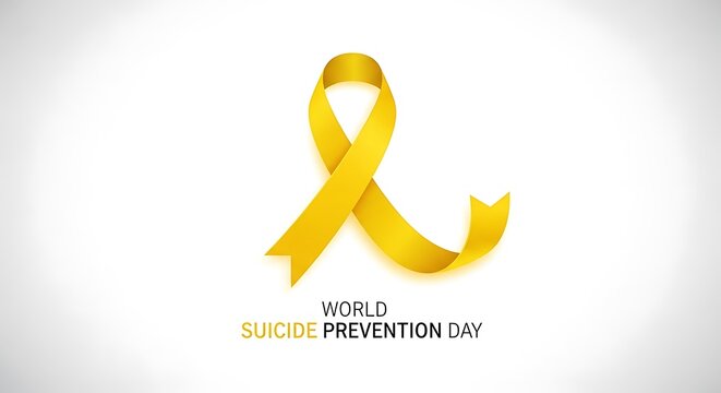 World suicide prevention day awareness ribbon isolated on white background to promote mental health and support for those struggling with depression, anxiety, and suicidal thoughts