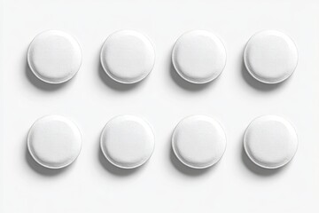 Eight blank, round, white objects arranged in a grid pattern on a white background