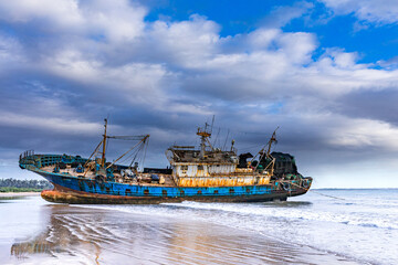Shipwreck fishing boat wreckage stalled Malindi Pier Jetty Butwani Waterfront Bridge Mnarani Road Highway Kilifi County Kenyan Coastal Region Golden Sand Beach Travel Documentary EastAfrica