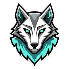 Fototapeta premium Minimal Silver Wolf Face with Cyan Highlights in Futuristic Style