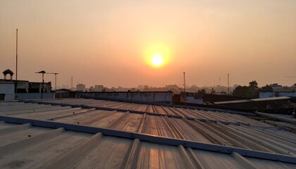 Majestic Sunrise Over Urban Rooftops in Soft Golden Light