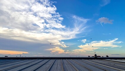 Serene Sky Over Urban Rooftop at Dusk with Colorful Clouds