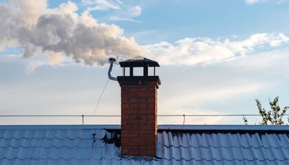 Obraz premium Smoke Rising from a Brick Chimney Against a Blue Sky