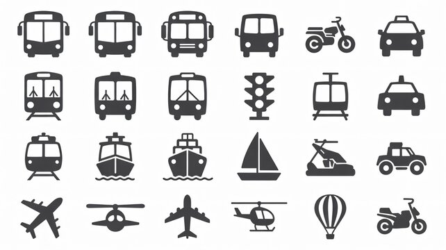 Dynamic collection of transportation icons for urban planning, travel, and modern design projects