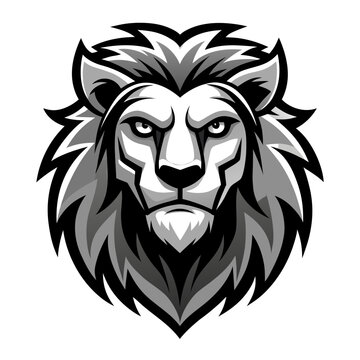 Symmetrical Grayscale Lion Head with Detailed Mane for Elite Team Identity