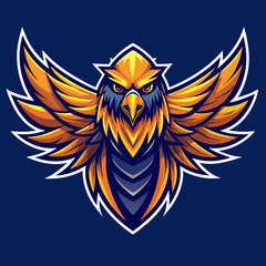 Obraz premium Golden Orange and Blue Eagle Mascot with Spread Wings in Premium Style