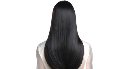 Naklejka premium beautiful indian woman with long black hair, healthy straight hair isolated on transparent background