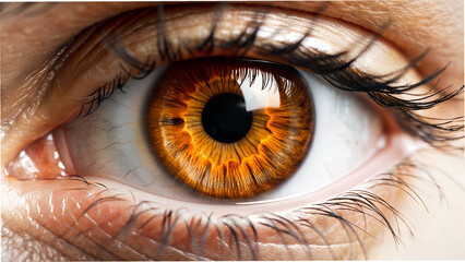 Fototapeta premium A captivating closeup of a human eye with a detailed brown iris, showcasing the beauty and complexity of human vision isolated on transparent background