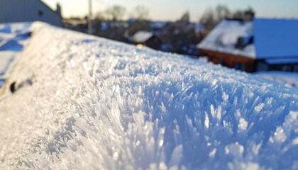 Frosty Crystals on a Snowy Surface Under Clear Blue Sky