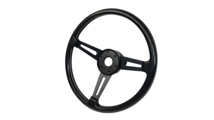 Classic black steering wheel isolated on transparent background is a timeless automotive accessory that adds a touch of vintage style to any vehicle
