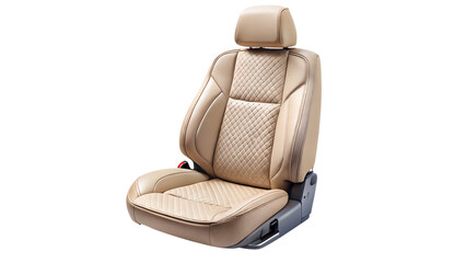 Fototapeta premium Beige leather car seat isolated on transparent background, featuring a quilted pattern and modern design for automobile interior comfort