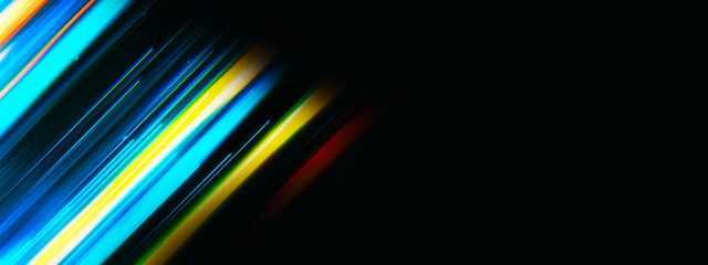 Bright neon stripes of fire and ice in blue and orange weaving at an angle on a dark background ideal for technology presentations advertising and discount promotions with a dynamic vibe