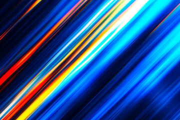 Bright neon stripes of fire and ice in blue and orange weaving at an angle on a dark background ideal for technology presentations advertising and discount promotions with a dynamic vibe
