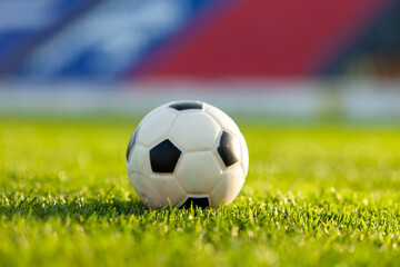 Fototapeta premium Soccer ball on the grass at the field