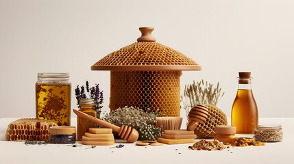 Experience the pure goodness of natural honey with artisanal honeycomb, lavender, and wheat for healthy living and sweet indulgence