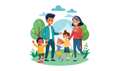 Happy diverse family enjoying a sunny day outdoors in a park