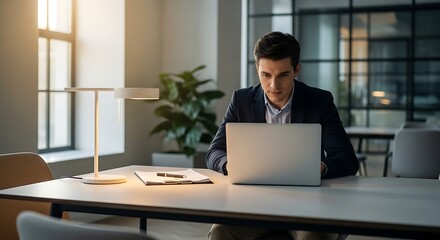 Fototapeta premium Man working on laptop in office