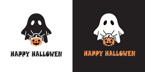 happy hallowen. Ghost Pumkin happy Halloween Vector.  Trick Or Tread ilustration,
