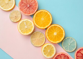 Flat Lay Citrus Slices on Pastel Background