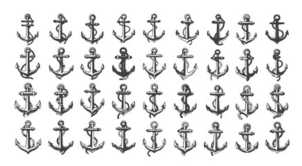 Detailed Ship Anchors: Black & White Sketch Collection for Marine-Themed Designs

