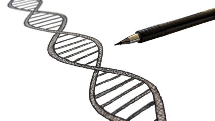 Hand drawn dna helix with pen isolated on transparent background, representing genetic code and scientific research in biology