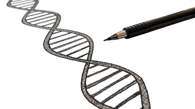 Hand drawn dna helix with pen isolated on transparent background, representing genetic code and scientific research in biology