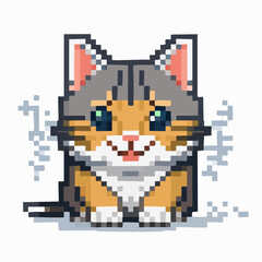 Fototapeta premium Cute Pixel Art Sitting Cat Icon, Striped Feline Illustration