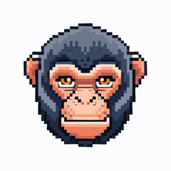 ixel Art Gorilla Head Icon, Wild Animal Illustration
