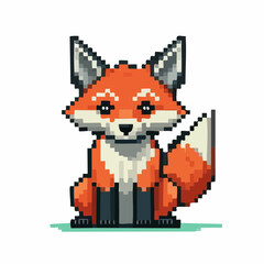 Cute Pixel Art Fox Icon, Forest Animal Illustration