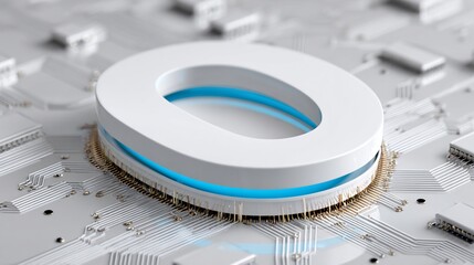 Futuristic Digital Zero Icon on Circuit Board Technology Concept