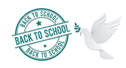 Harmony of Education: Peace Dove with Olive Branch and Retro Back to School Stamp
