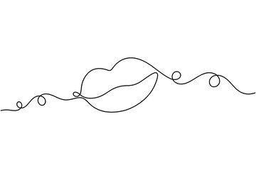Beauty lips continuous one line drawing minimalist female kiss vector illustration