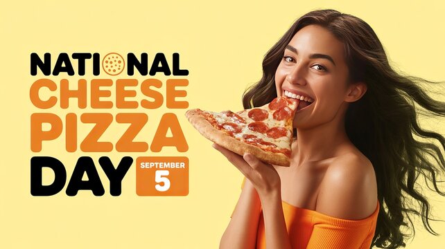 National Cheese Pizza Day celebrated with tasty hot pizza slice. - Powered by Adobe