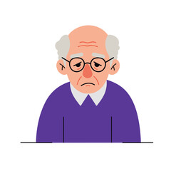 Elderly man looking disappointed and sad in purple sweater  